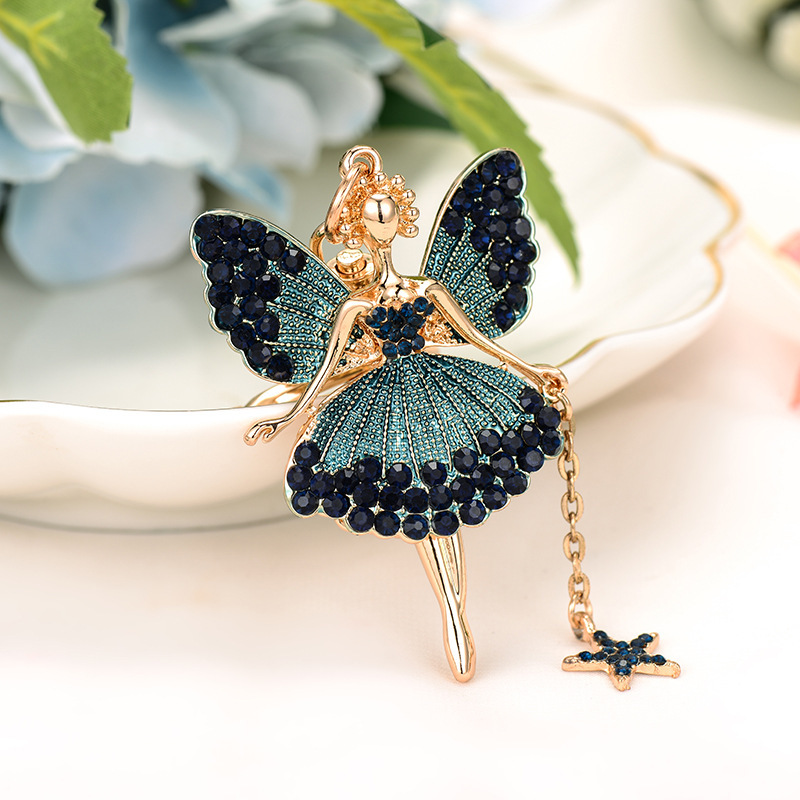 Rhinestone Keychain Angel Car Pendant Ballet Girl Keychain Cross-Border Ornament Small Gift Light Luxury Metal