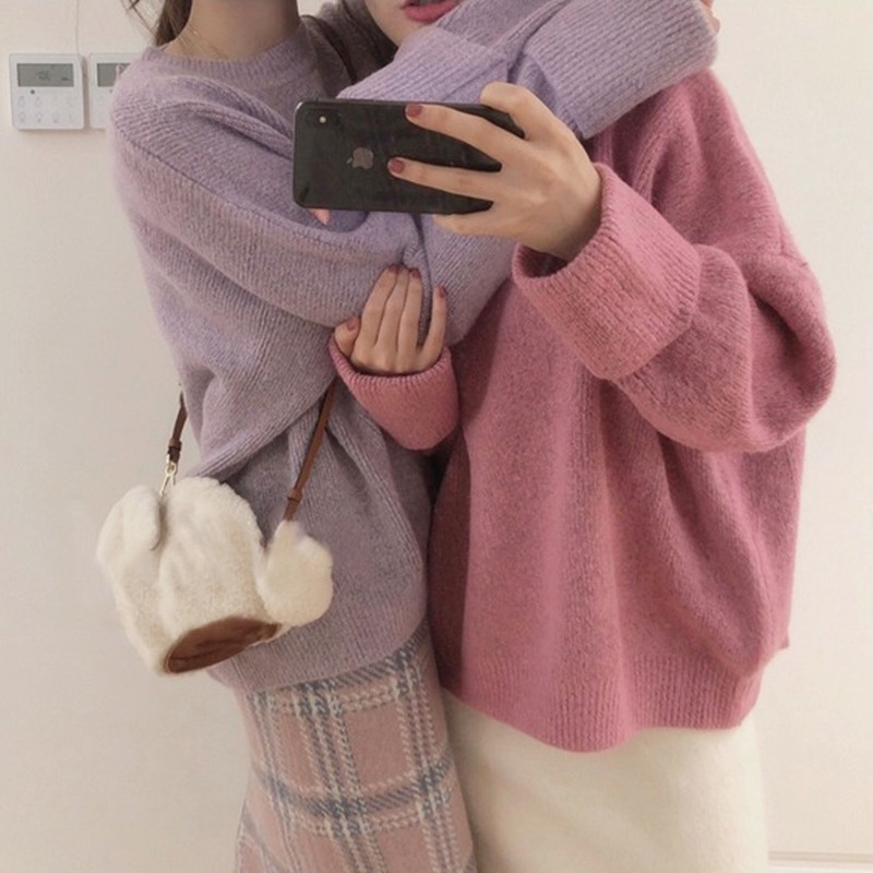 Taro Lavender Purple Sweater for Women, Lazy Pullover, Loose Outerwear, Fairy Style, 2024 New Style, Inner Layer Knitwear