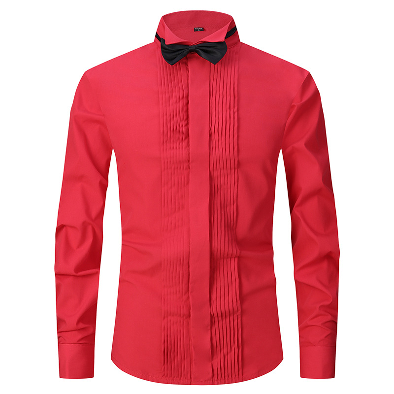 Productos de fábrica pasan AliExpress Venta caliente negro boda masculina manga larga camisa color sólido golondrina collar vestido padrino camisa maestro