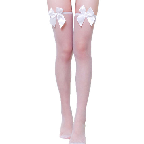 Sexy lingerie stockings sexy see-through thigh socks bow core-spun silk black and white thin women's socks