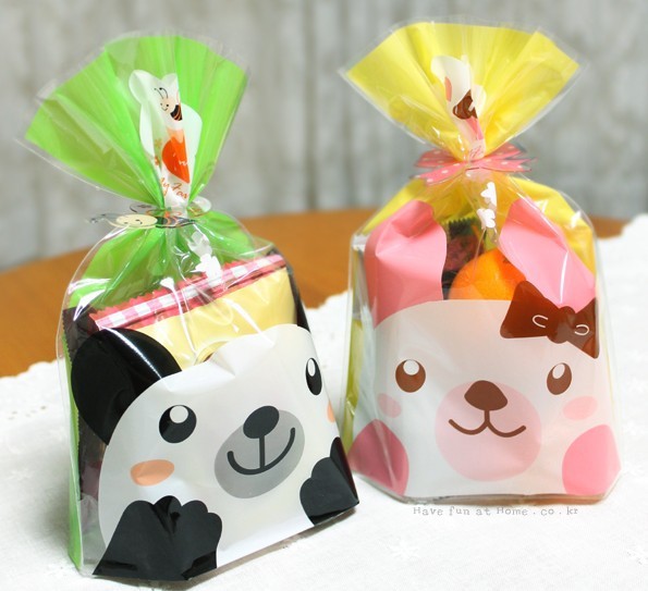 可爱小熊小猫包装袋 平口袋 饼干袋 西点袋 糖果袋100枚