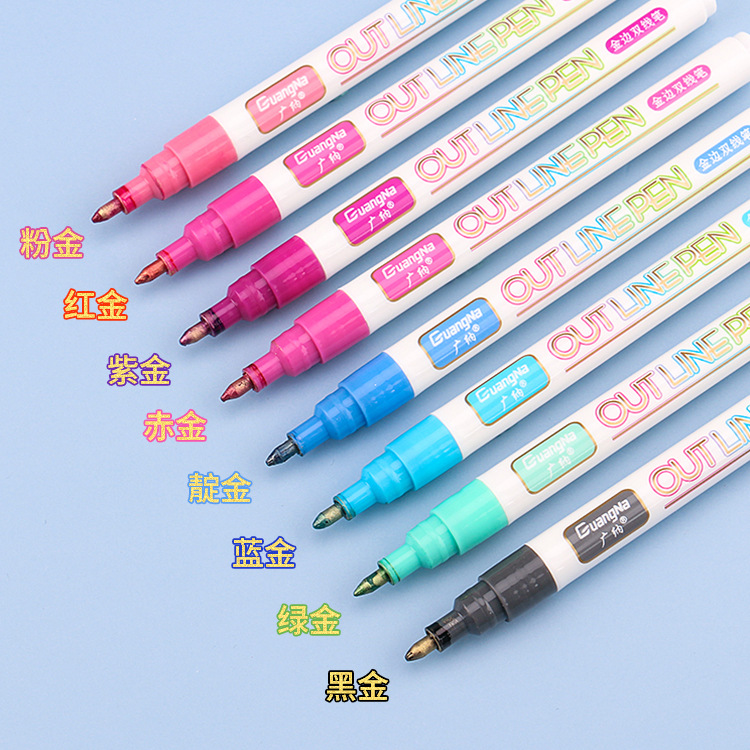 Guangna 160 borde dorado doble línea esquema pluma sueño color marcado pluma DIY diario pluma decorativa 12 colores