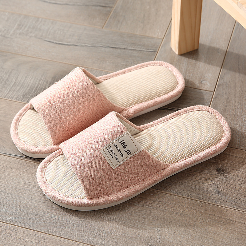 Pantuflas sencillas para el hogar para todas las estaciones, tela de lino de verano, adecuadas para hombres y mujeres, parejas, algodón y lino, diseño hueco transpirable para pisos de madera.