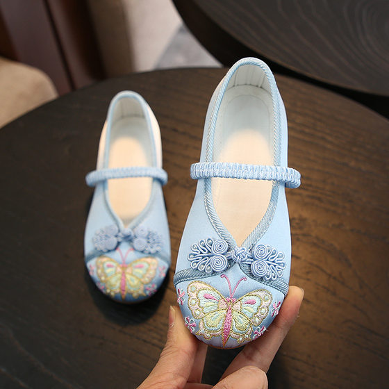 2025 New Children's Embroidered Shoes Chinese Style Shoes Ancient Dress Girls Hanfu Dance Shoes Old Beijing Cloth Shoes Cheongsam Shoes