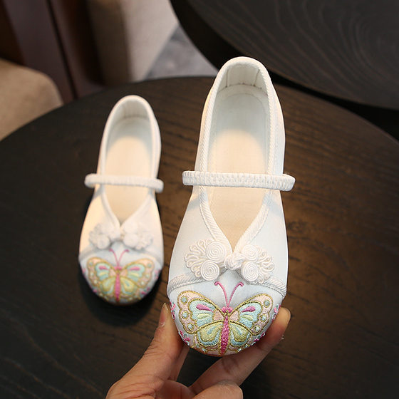 2025 New Children's Embroidered Shoes Chinese Style Shoes Ancient Dress Girls Hanfu Dance Shoes Old Beijing Cloth Shoes Cheongsam Shoes
