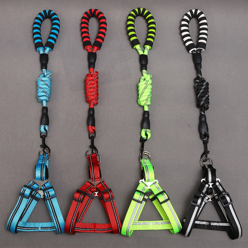 Wholesale Pipitao new medium and large dog leash EVA reflective silk nylon chest and back traction rope