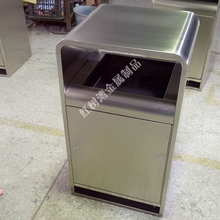 室内电梯口商用方形不锈钢垃圾桶立式金属本色户外环卫果皮箱厂家