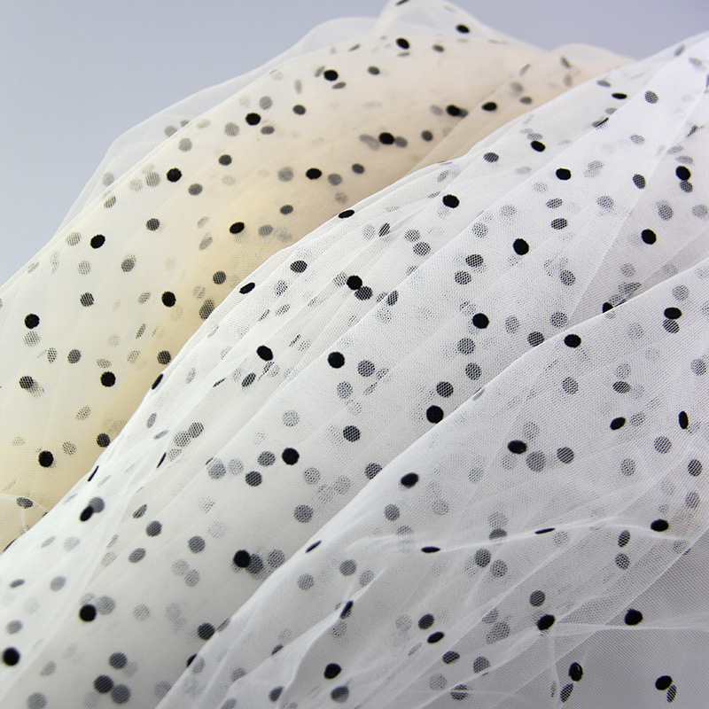 现货 网布植绒圆点0.5公分 柔软锦纶美国网布植绒印花黑色小圆点