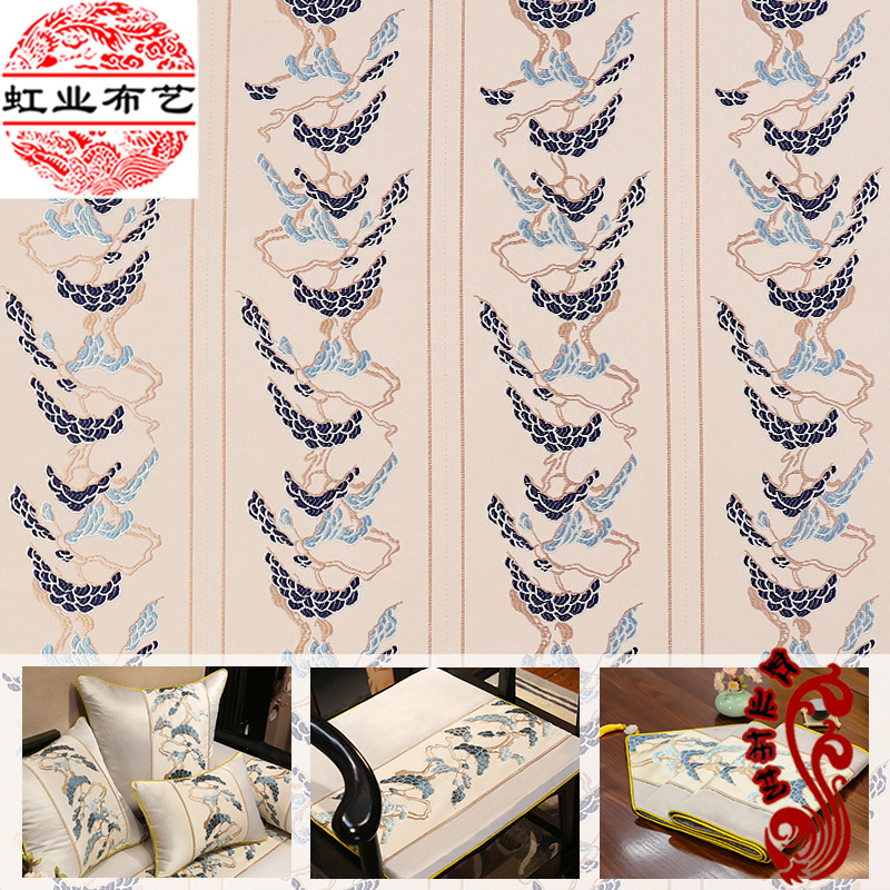 清仓抱枕布料高精密提花绣花布迎客松沙发坐垫布窗帘装饰花边布