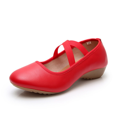 Square dance shoes, women's soft-soled genuine leather dance shoes, adult dance shoes, low-heeled, flat-heeled, ballroom dance, tendon-soled dance shoes
