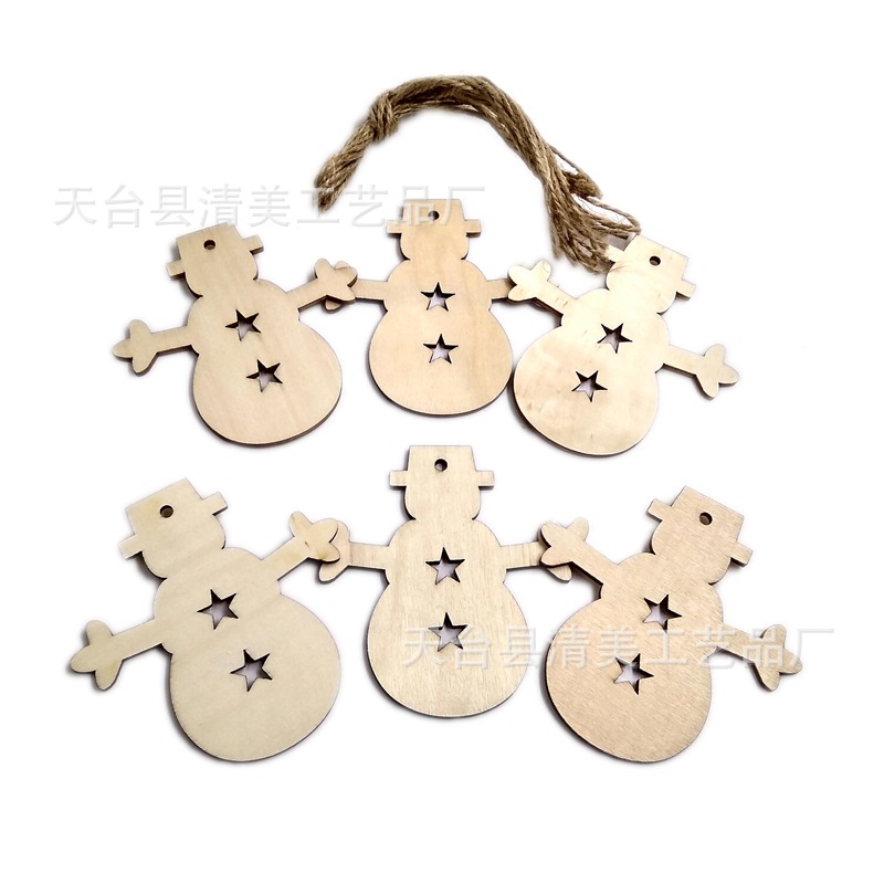 Estrellas navideñas muñeco de nieve suministros de decoración del hogar artesanías de madera piezas de madera talladas creativas accesorios de decoración de árboles de Navidad