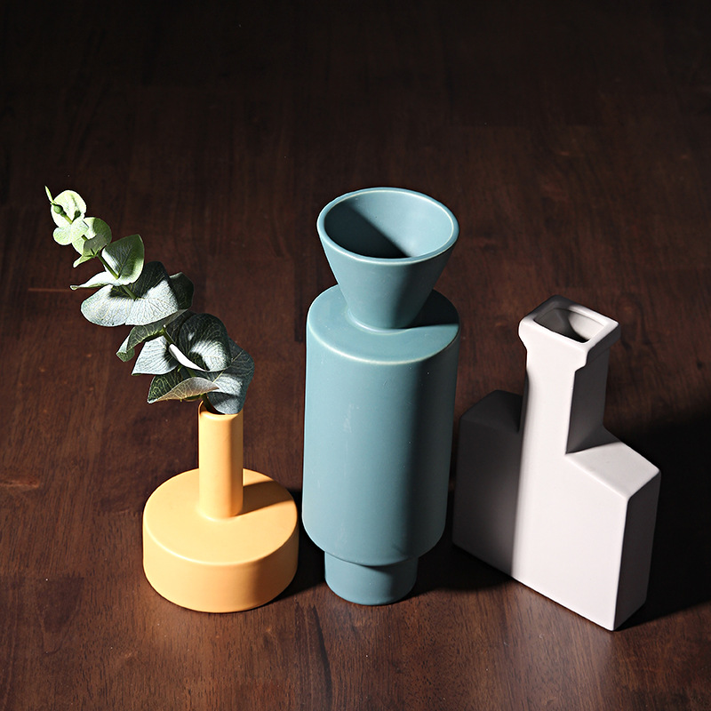 Nordic morandi geométrica simple florero de cerámica creativa sala estar casera suave arreglo floral decoración al por mayor