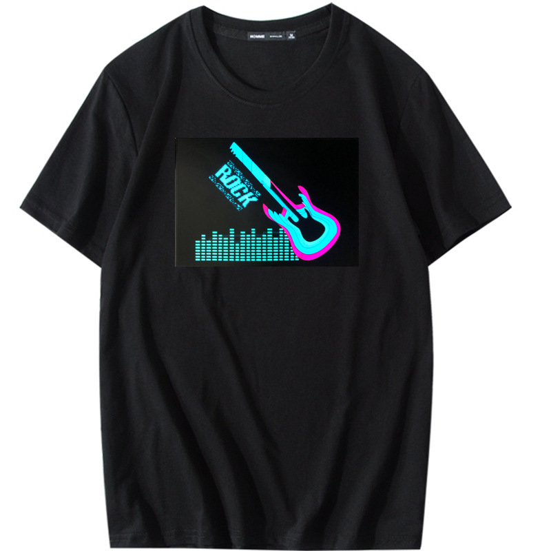 led voice control light-emitting clothes electric sound trembles with the same net red disco T-shirt men's fashion couples will light up the battery short sleeve led voice control light-emitting clothes electric sound trembles with the same net red disco T-shirt men's fashion couples will light up the battery short sleeve