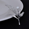 High-end zirconium, brooch, crystal, fresh cleaner from pearl, elegant clothing lapel pin, accessory, Korean style