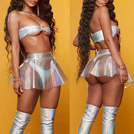 节日度假风短裙 欧美女装透视半身裙性感迷你舞会透明小短裙2008
