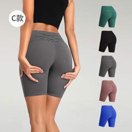 European and American Lulu same style five-point sports pocket tight fitness high waist hip lifting cycling yoga shorts WA47