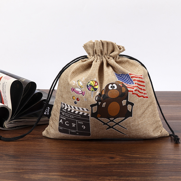 厂家麻布热转印袋抽绳棉布袋宠物粮食包装袋户外工具收纳袋大容量