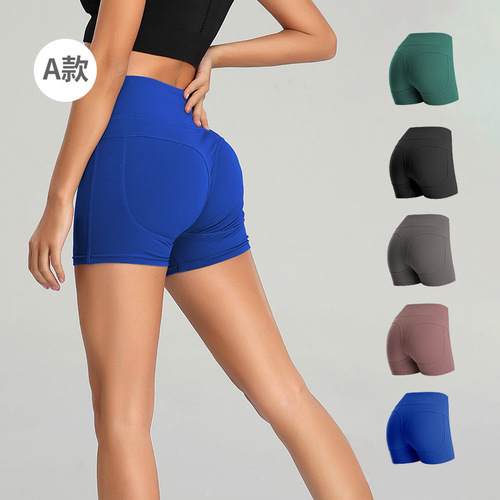 European and American Lulu same style five-point sports pocket tight fitness high waist hip lifting cycling yoga shorts WA47
