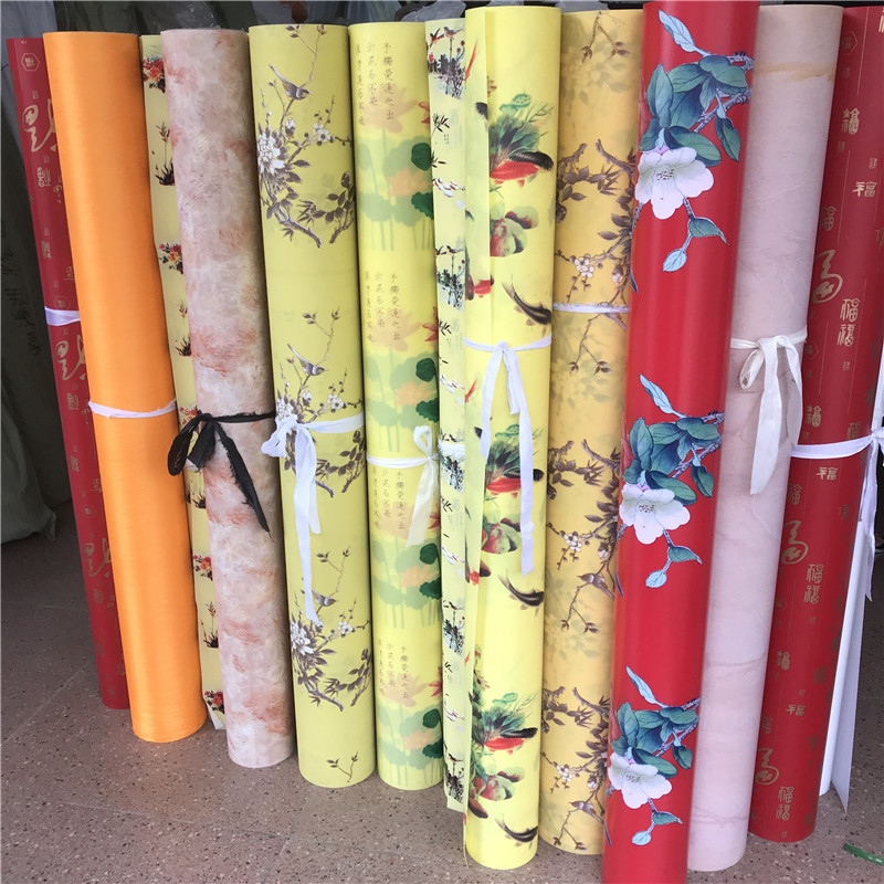 [Xianfan] en stock al por mayor amarillo PVC imitación pergamino tela de lino pantalla material decorativo