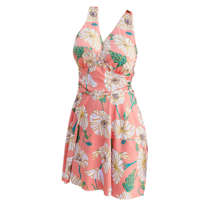 Baiya traje de baño Boxer falda de una sola pieza de moda impreso Delgado adelgazamiento vientre que cubre conservador más tamaño traje de baño de aguas termales para las mujeres