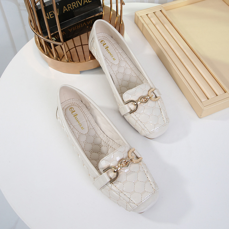 Women's Soft-soled Loafers, Spring Autumn European And American Style Shallow Square-toed Patent Leather Flat Shoes,_vogvips.com
