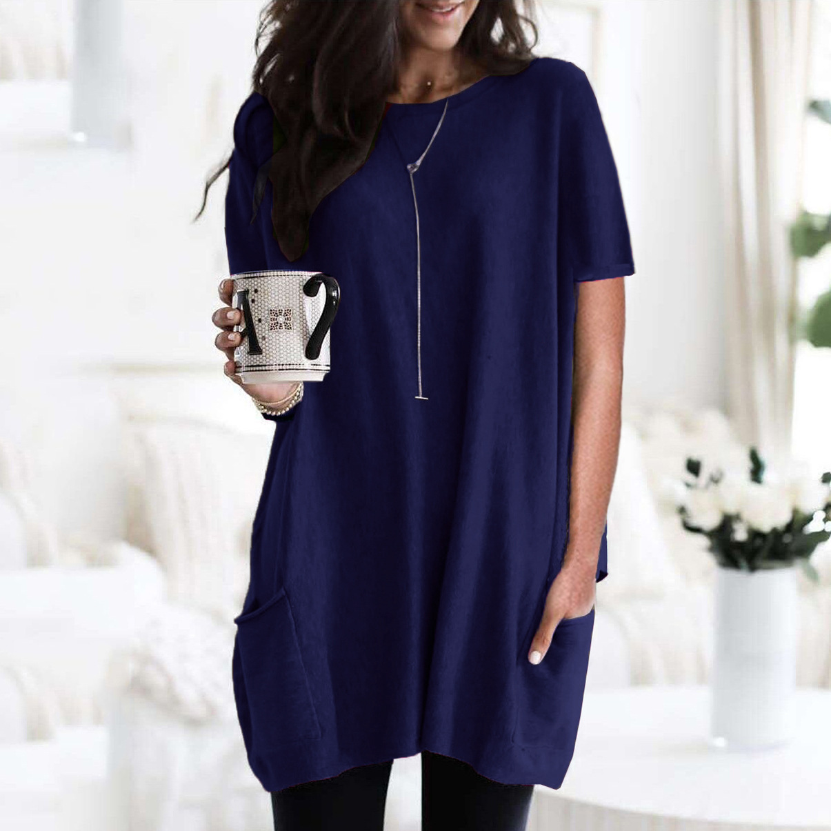 2023アマゾンebay速売通wish新欧米秋長袖カジュアルポケットtシャツ上着女装