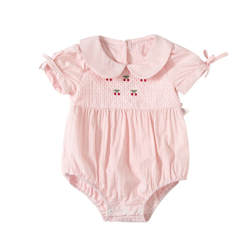 Idea Baby Jumpsuit  New Summer Romper Pure Cotton Covered Clothes Lapel Embroidered Baby Harness 9602