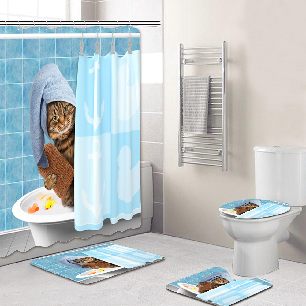 Animal cartoon simple shower curtain four-piece digital printing shower curtain home bathroom waterproof curtain shower curtain customization