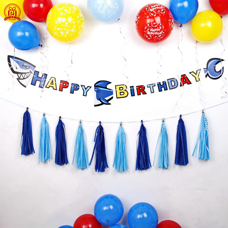 Verano océano tiburón tema Fiesta Bunting cumpleaños decoración tirar bandera diseño niños mundo submarino animal tire bandera