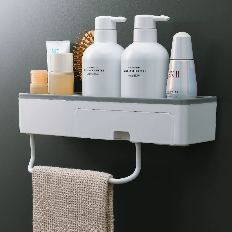 Wall-mounted bathroom shelf rack, 2-tier towel storage with towel bar and organizer
