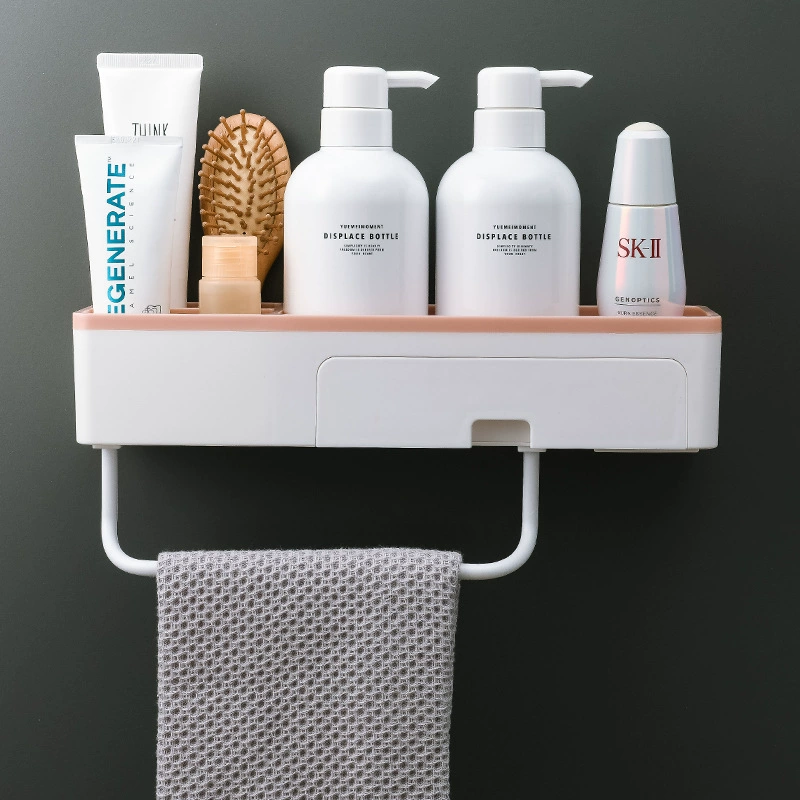 Wall-mounted bathroom shelf rack, 2-tier towel storage with towel bar and organizer