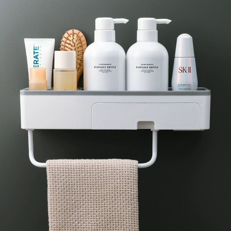Wall-mounted bathroom shelf rack, 2-tier towel storage with towel bar and organizer