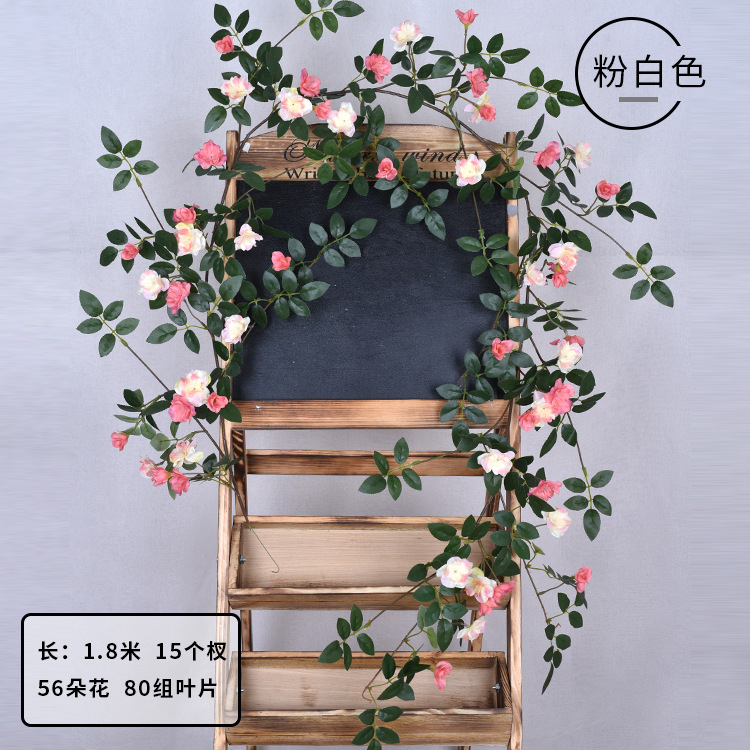 Enredadera de rosas artificiales con 45 cabezas - Decoraciones florales artificiales para bodas, enredaderas de flores de seda y vegetación sintética