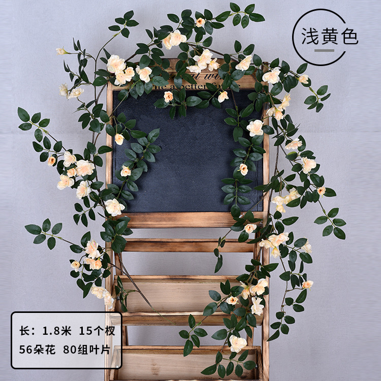 Enredadera de rosas artificiales con 45 cabezas - Decoraciones florales artificiales para bodas, enredaderas de flores de seda y vegetación sintética