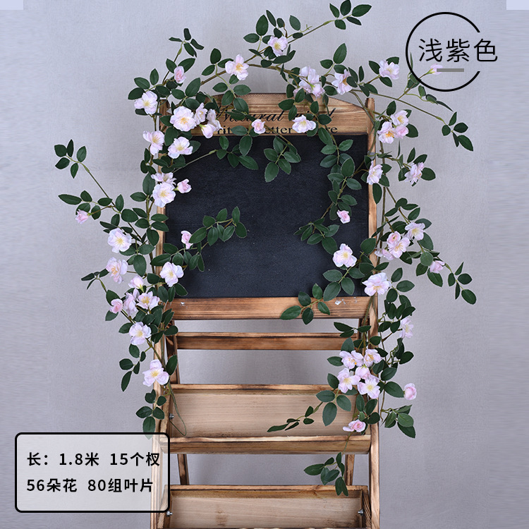 Enredadera de rosas artificiales con 45 cabezas - Decoraciones florales artificiales para bodas, enredaderas de flores de seda y vegetación sintética