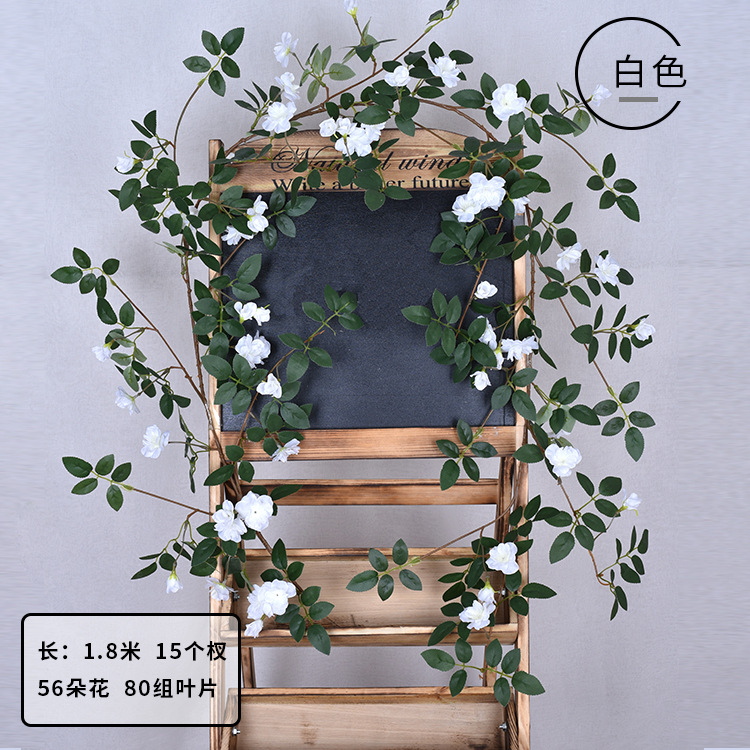 Enredadera de rosas artificiales con 45 cabezas - Decoraciones florales artificiales para bodas, enredaderas de flores de seda y vegetación sintética