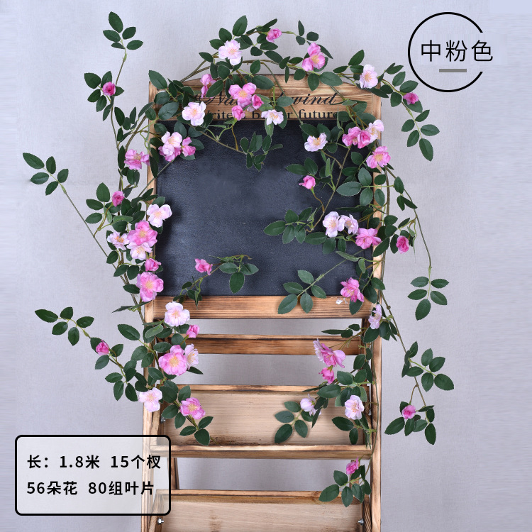 Enredadera de rosas artificiales con 45 cabezas - Decoraciones florales artificiales para bodas, enredaderas de flores de seda y vegetación sintética