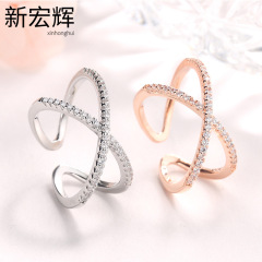 Fashion Ring for Women, Simple Open Adjustable Double Layer Cross Diamond Geometric Ring, Factory Wholesale