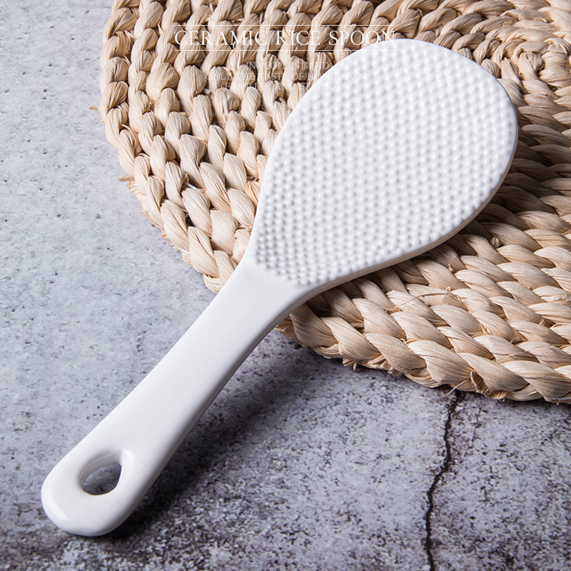 Pala de arroz de cerámica creativa cuchara grande para cocinar Cuchara de arroz de cerámica duradera resistente a altas temperaturas blanca pura