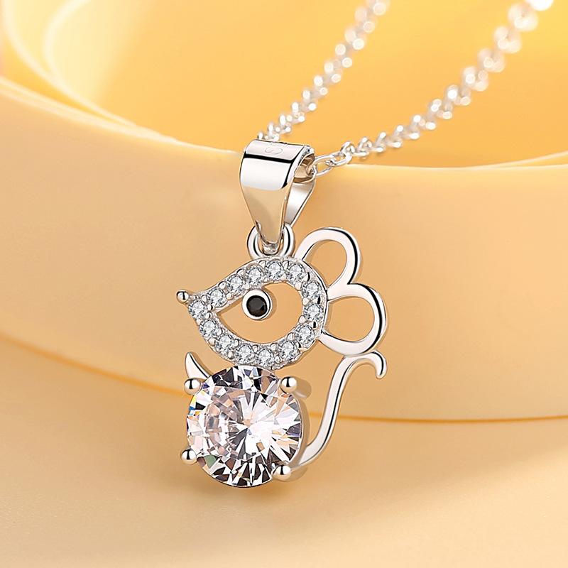 Collar de plata esterlina s925 ratón colgante de plata de ley lindo ratón de dibujos animados colgante de moda nacional Zodiaco moda femenina Cadena de clavícula