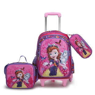 Cross-Border Children's School Bag Three-Piece Set Trolley Bag 3D Detachable Six-Wheel Trolley Student Backpack