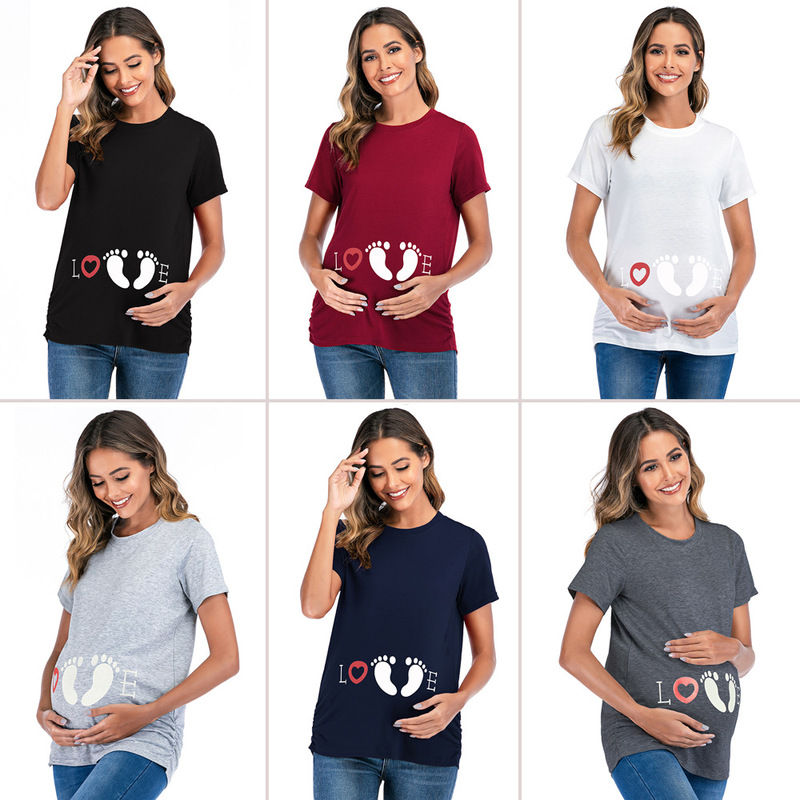 6115# European and American feet round neck printed new summer fashion plus size maternity clothes top T-shirt top