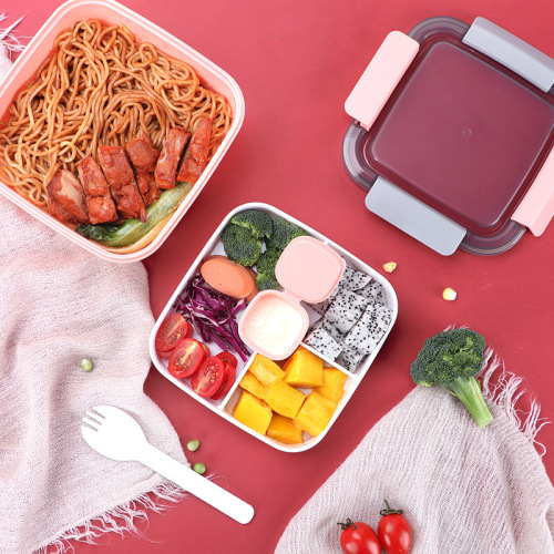Nordic style double-layer plastic lunch box small compartment lunch box student portable microwaveable crisper box