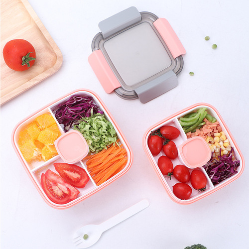 Nordic style double-layer plastic lunch box small compartment lunch box student portable microwaveable crisper box