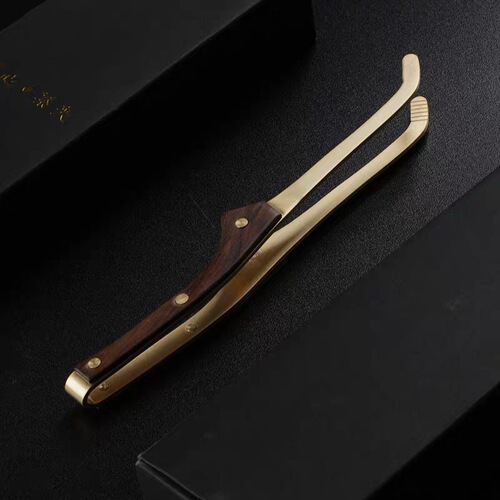 Pure copper ebony solid wood tea clip household tea leaf clip tea cup clip kung fu non-slip metal tweezers tea set accessories