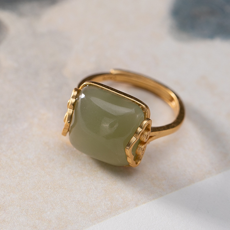 Nhẫn nữ bạc S925 mạ vàng đính ngọc bích sapphire hình mây lành — Mẫu màu đậm