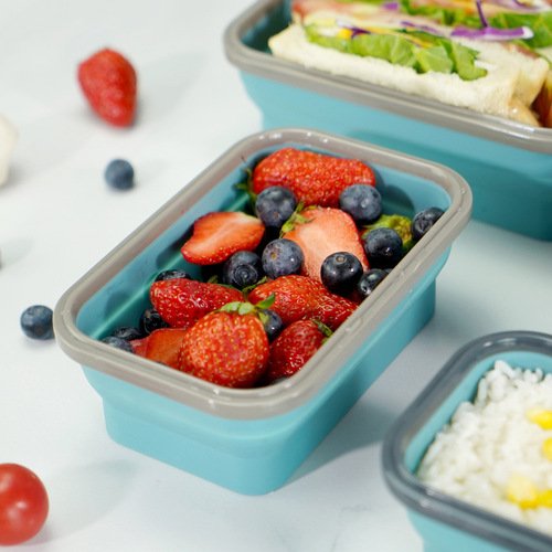Portable foldable silicone lunch box, heat-resistant microwave lunch box, crisper box, sealed and leak-proof baby food box