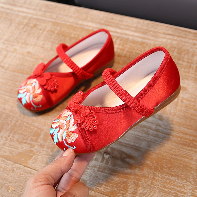 Весенняя детская обувь в стиле ханфу с вышивкой цветов, прямые поставки, китайский стиль,