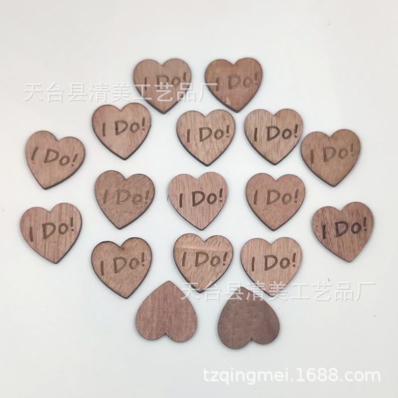 Tablero de grano de madera de 25mm, serie de letras de corazón de melocotón, tablero de grano de madera, hoja de madera de corazón de melocotón de amor 50 piezas/paquete