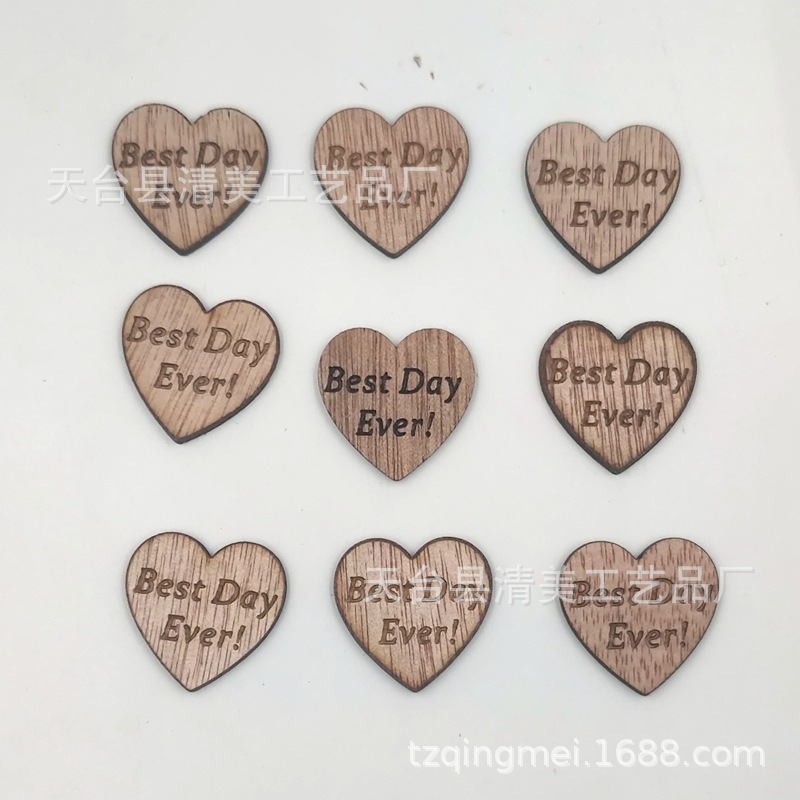 Tablero de grano de madera de 25mm, serie de letras de corazón de melocotón, tablero de grano de madera, hoja de madera de corazón de melocotón de amor 50 piezas/paquete